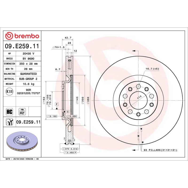 Jeu de 2 disques de frein arrière BREMBO 09.E259.11 - Visuel 1