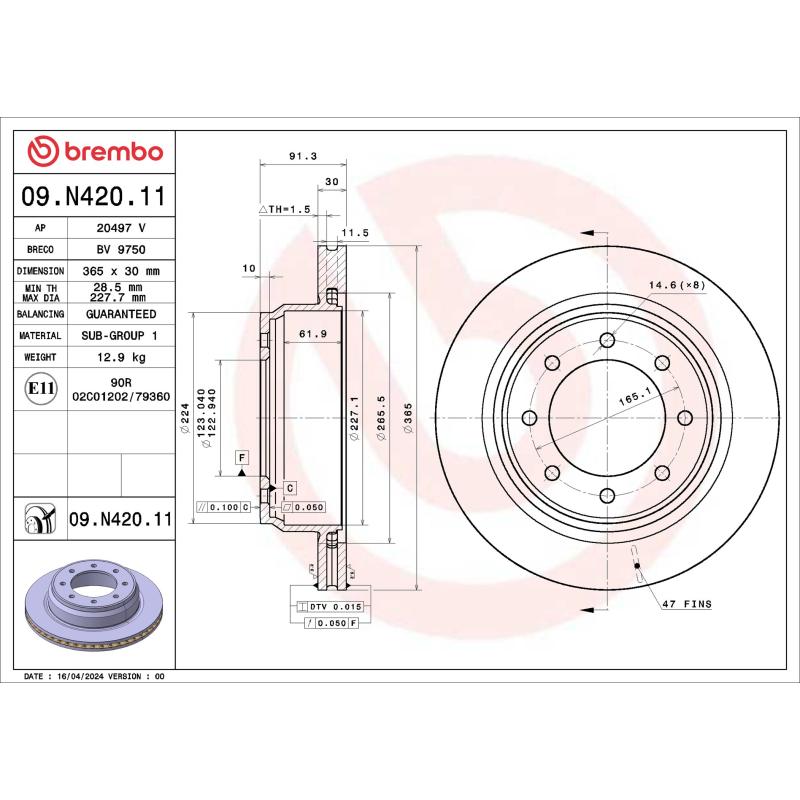 Disque de frein arrière BREMBO 09.N420.11 - Visuel 1