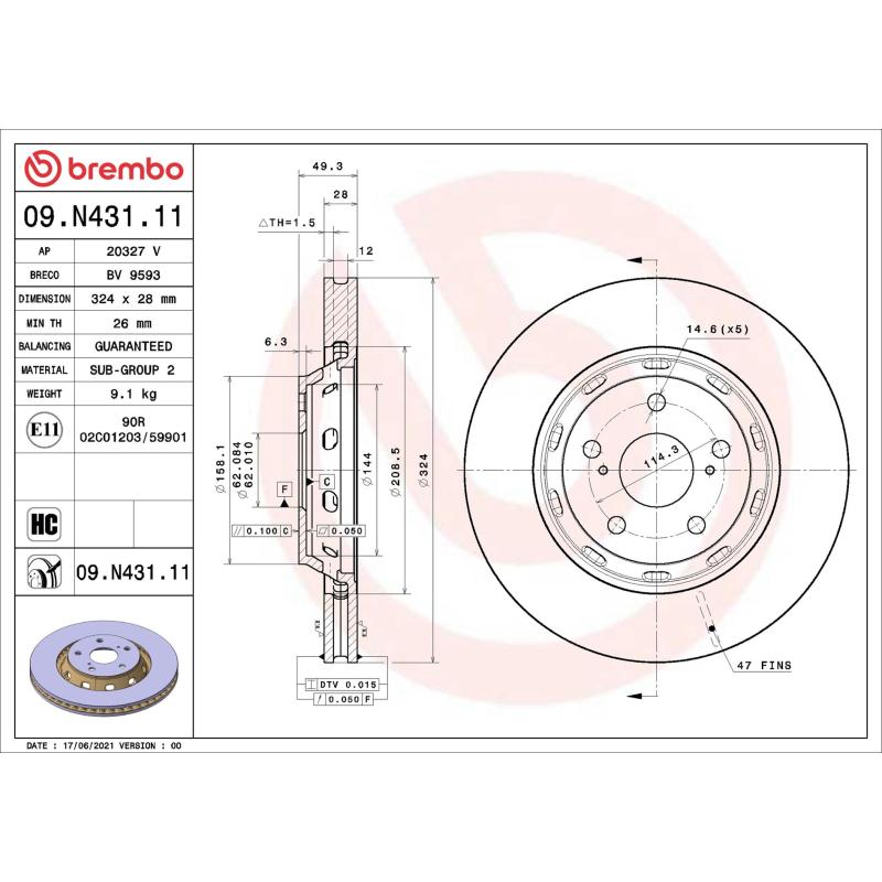 Jeu de 2 disques de frein avant BREMBO 09.N431.11 - Visuel 1