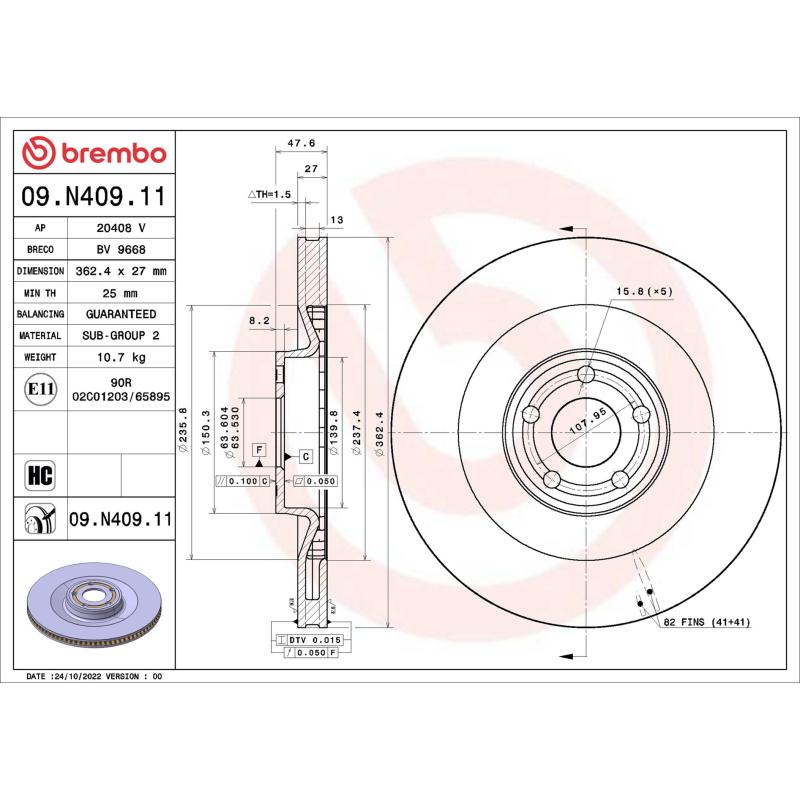 Jeu de 2 disques de frein arrière BREMBO 09.N409.11 - Visuel 1