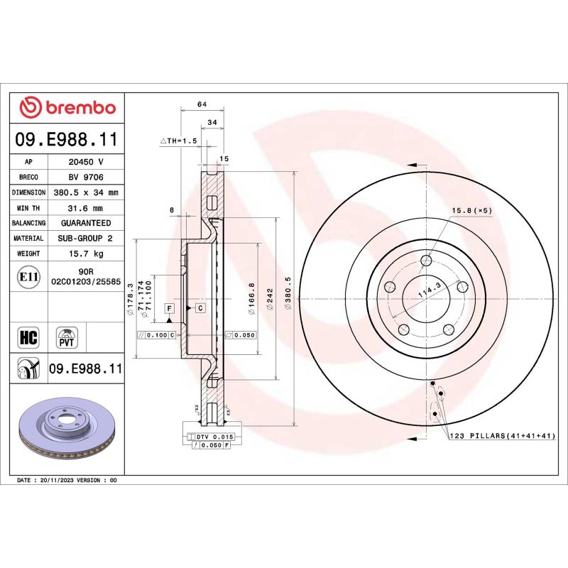 Jeu de 2 disques de frein avant BREMBO 09.E988.11 - Visuel 1