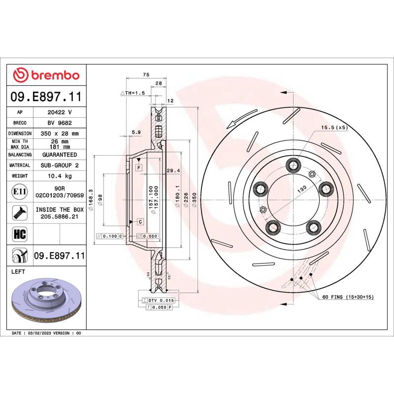 Disque de frein arrière gauche BREMBO 09.E897.11 - Visuel 3