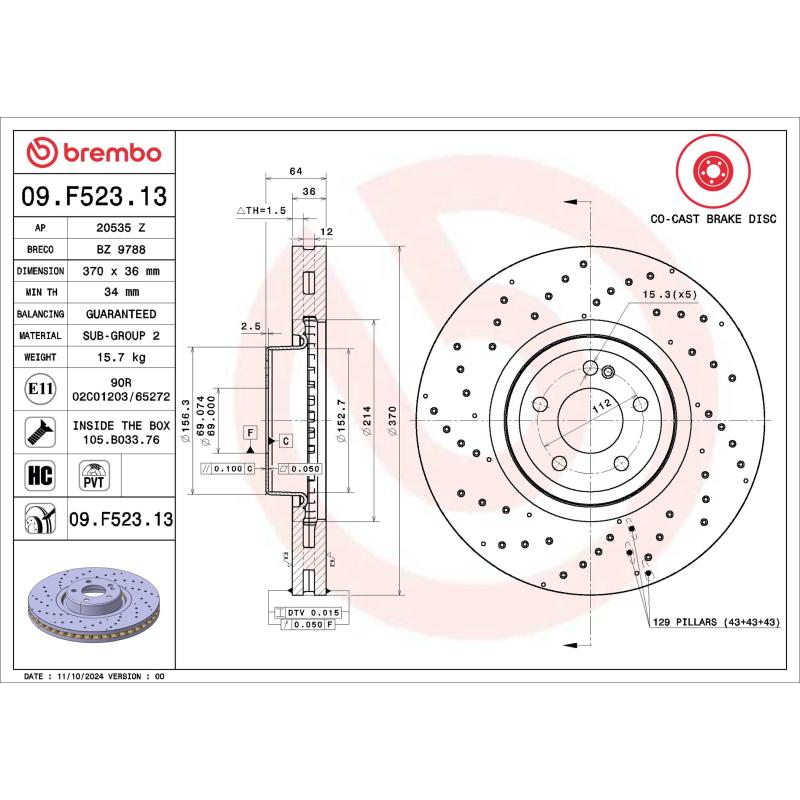 Jeu de 2 disques de frein arrière BREMBO 09.F523.13 - Visuel 1