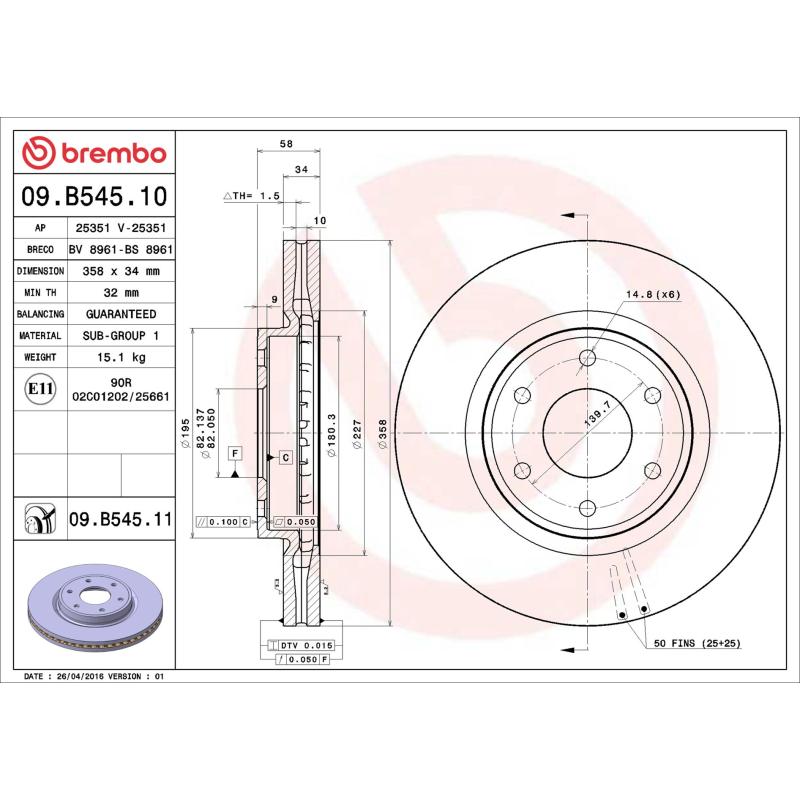 Jeu de 2 disques de frein avant BREMBO 09.B545.11 - Visuel 1