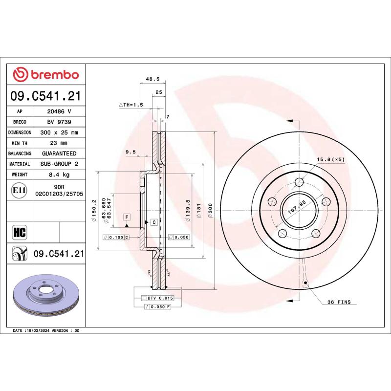 Jeu de 2 disques de frein avant BREMBO 09.C541.21 - Visuel 1