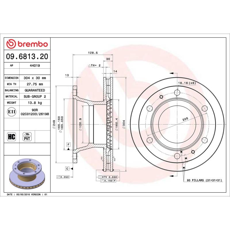Jeu de 2 disques de frein avant BREMBO 09.6813.20 - Visuel 1