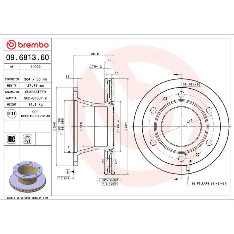 Jeu de 2 disques de frein arrière BREMBO 09.6813.60 - Visuel 1