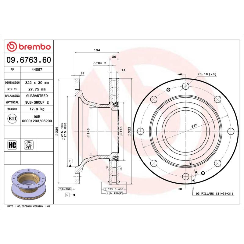 Jeu de 2 disques de frein arrière BREMBO 09.6763.60 - Visuel 1