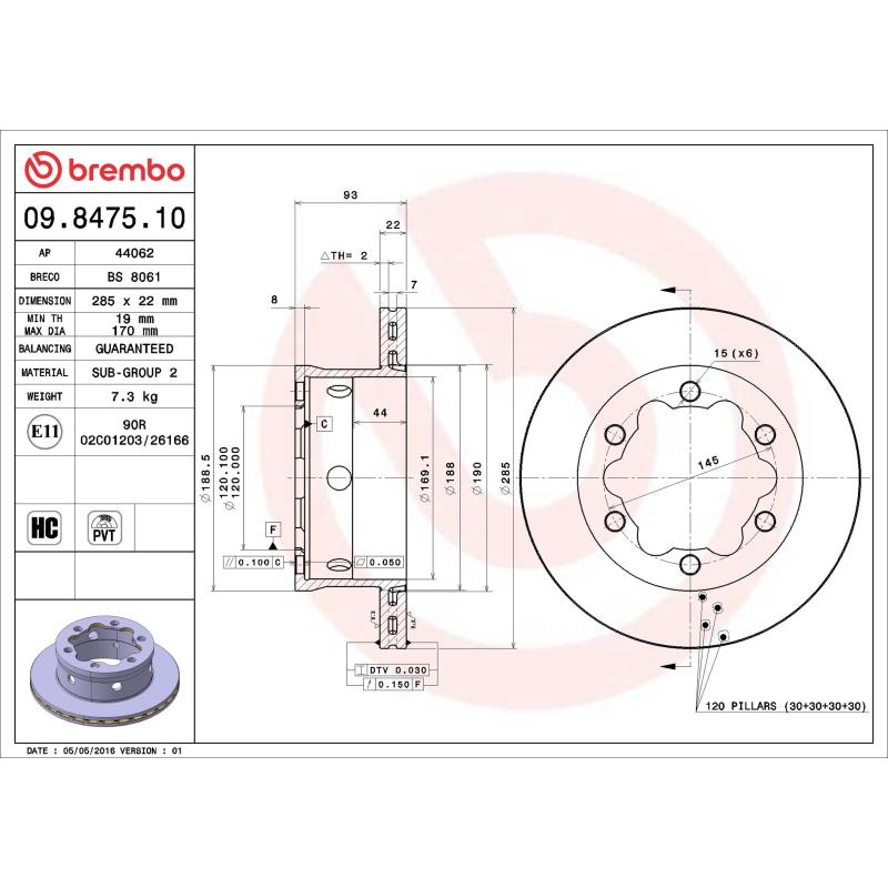 Jeu de 2 disques de frein arrière BREMBO 09.8475.10 - Visuel 1