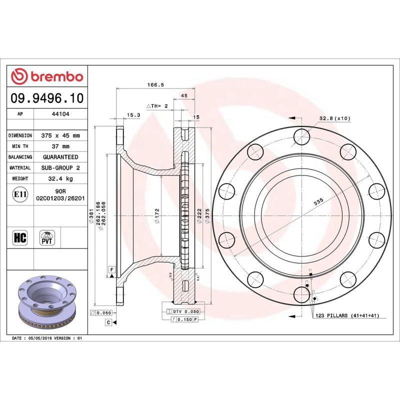 Jeu de 2 disques de frein arrière BREMBO 09.9496.10 - Visuel 1