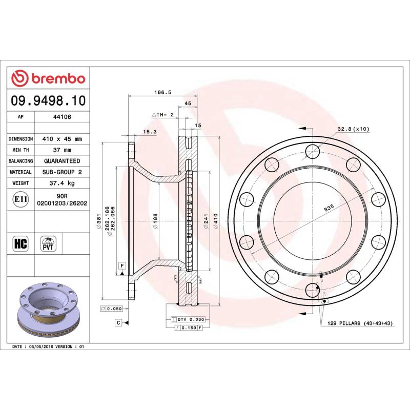Jeu de 2 disques de frein arrière BREMBO 09.9498.10 - Visuel 1