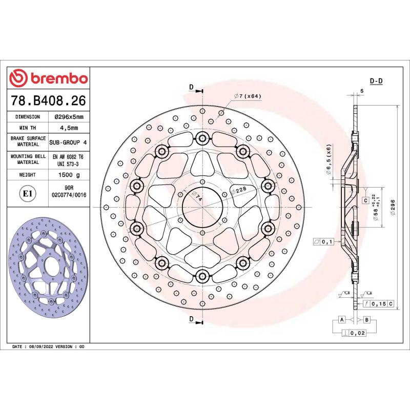 Disque de frein arrière BREMBO 78B40826 - Visuel 1