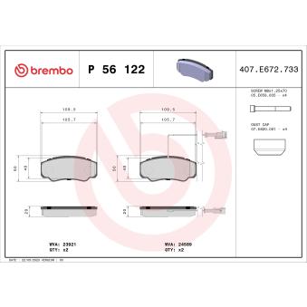 Jeu de 4 plaquettes de frein arrière BREMBO P 56 122