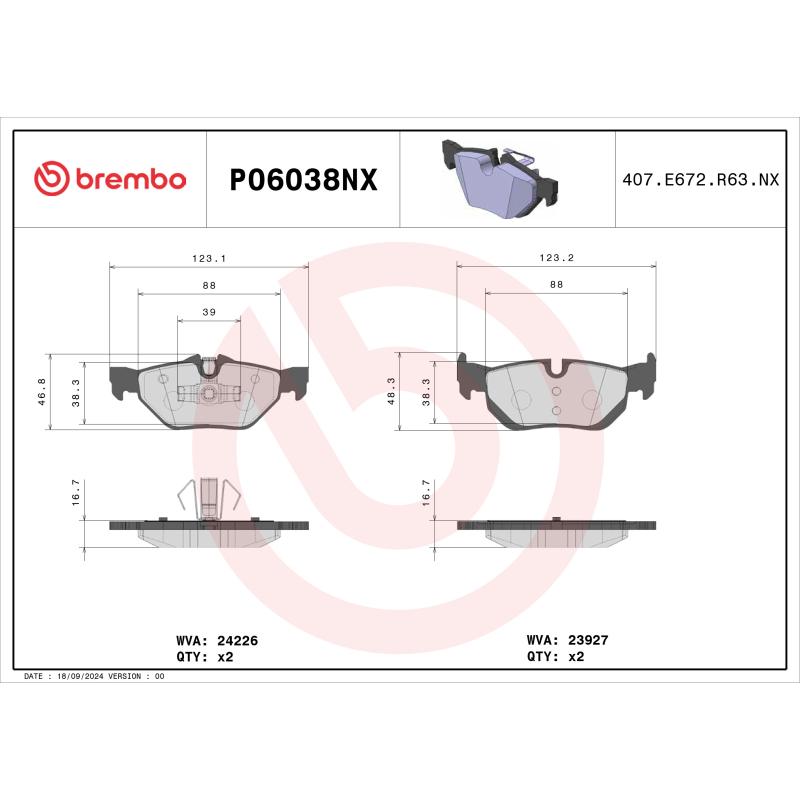 Jeu de 4 plaquettes de frein arrière BREMBO P06038NX - Visuel 3