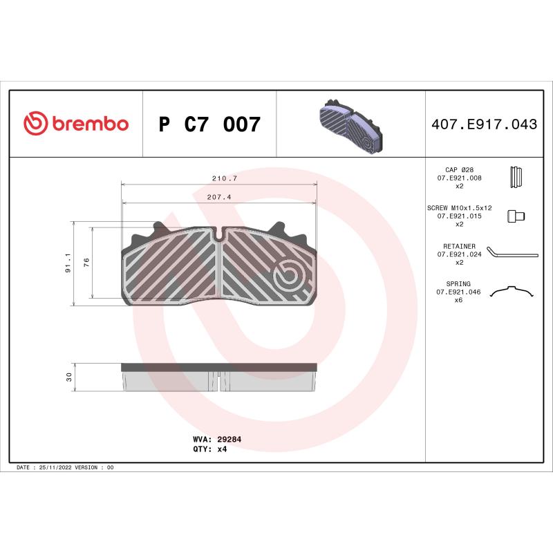 Jeu de 4 plaquettes de frein avant BREMBO P C7 007 - Visuel 3