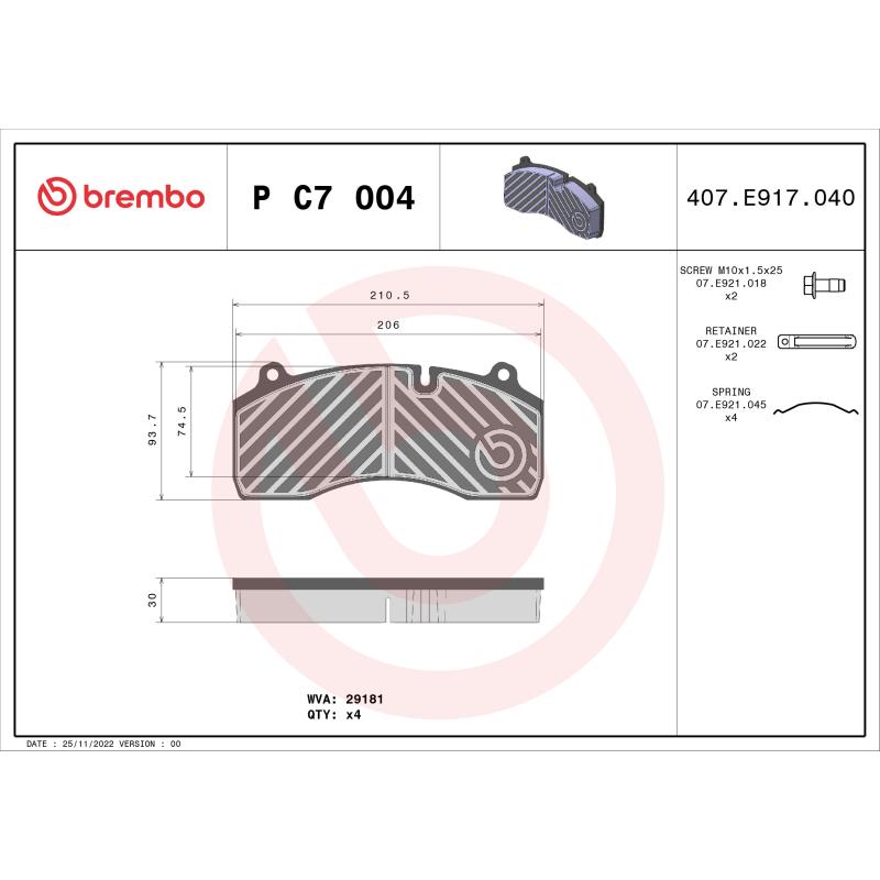 Jeu de 4 plaquettes de frein avant BREMBO P C7 004 - Visuel 1