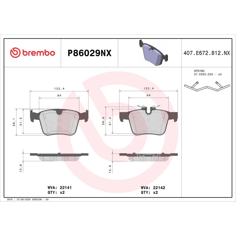 Jeu de 4 plaquettes de frein avant BREMBO P86029NX - Visuel 3