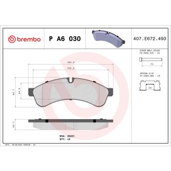 Jeu de 4 plaquettes de frein arrière BREMBO P A6 030