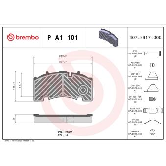 Jeu de 4 plaquettes de frein arrière BREMBO P A1 101