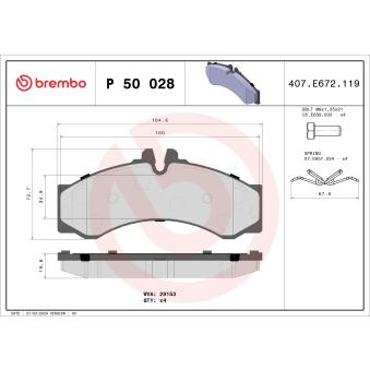Jeu de 4 plaquettes de frein avant BREMBO P 50 028