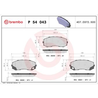 Jeu de 4 plaquettes de frein avant BREMBO P 54 043