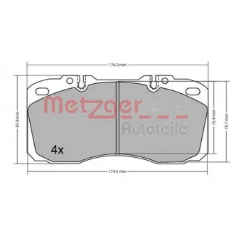 Jeu de 4 plaquettes de frein avant METZGER 1170622