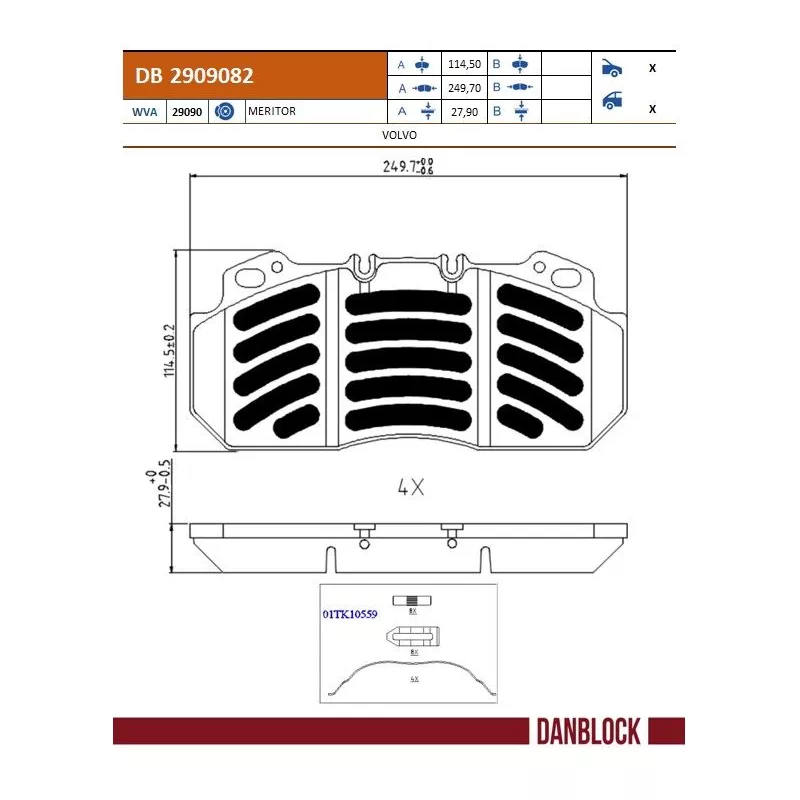 Jeu de 4 plaquettes de frein avant DANBLOCK DB 2909082