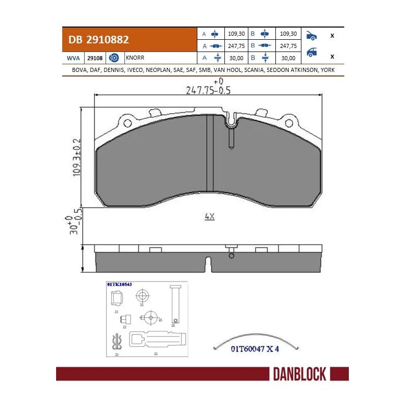 Jeu de 4 plaquettes de frein avant DANBLOCK DB 2910882