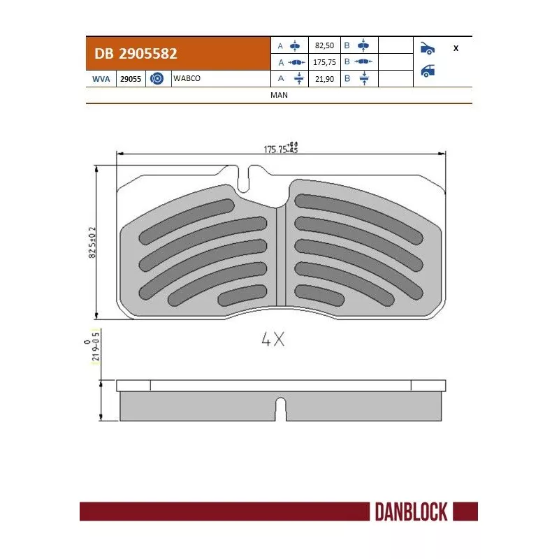 Jeu de 4 plaquettes de frein avant DANBLOCK DB 2905582