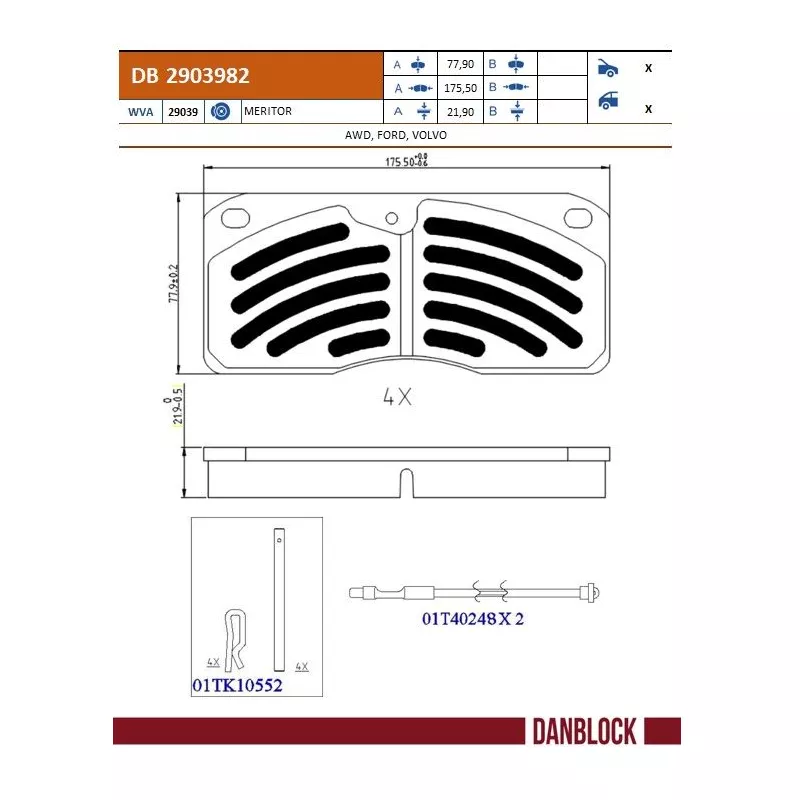 Jeu de 4 plaquettes de frein DANBLOCK DB 2903982