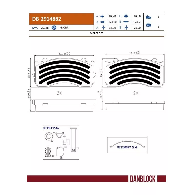 Jeu de 4 plaquettes de frein avant DANBLOCK DB 2914882