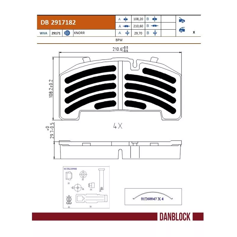 Jeu de 4 plaquettes de frein avant DANBLOCK DB 2917182