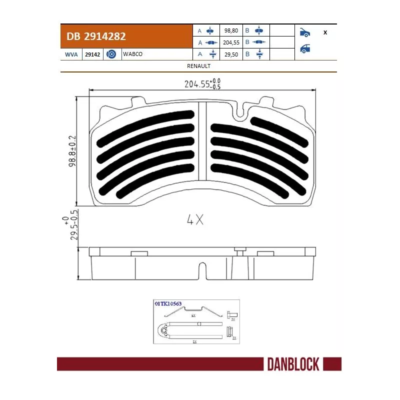 Jeu de 4 plaquettes de frein DANBLOCK DB 2914282