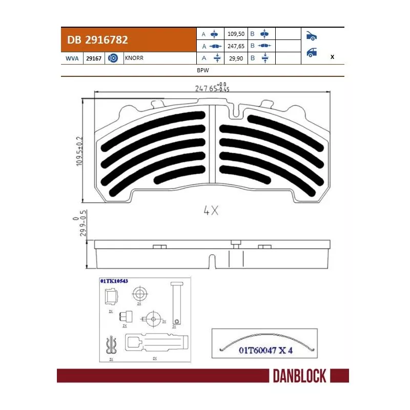 Jeu de 4 plaquettes de frein avant DANBLOCK DB 2916782