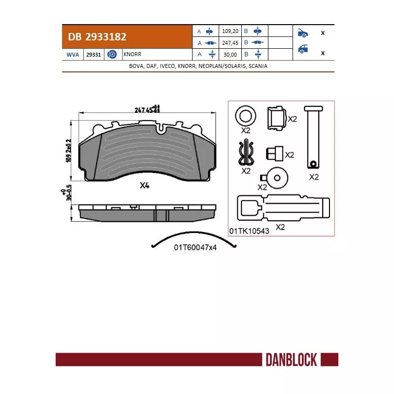 Jeu de 4 plaquettes de frein DANBLOCK DB 2933182