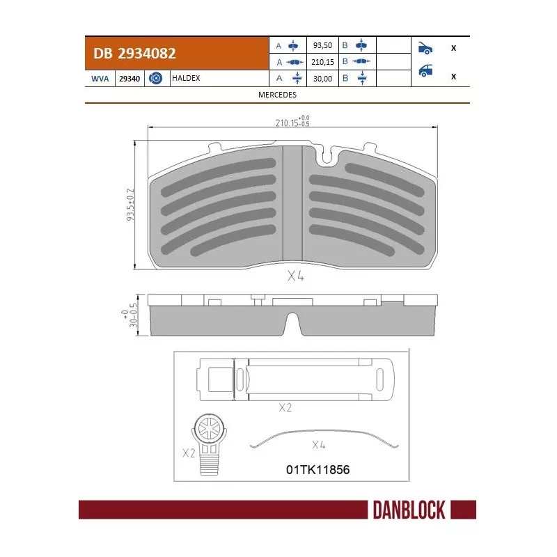 Jeu de 4 plaquettes de frein avant DANBLOCK DB 2934082