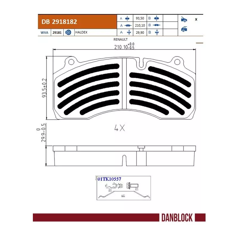 Jeu de 4 plaquettes de frein DANBLOCK DB 2918182