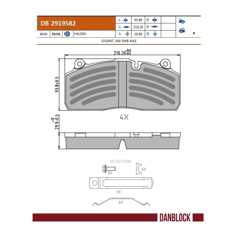 Jeu de 4 plaquettes de frein DANBLOCK DB 2919582
