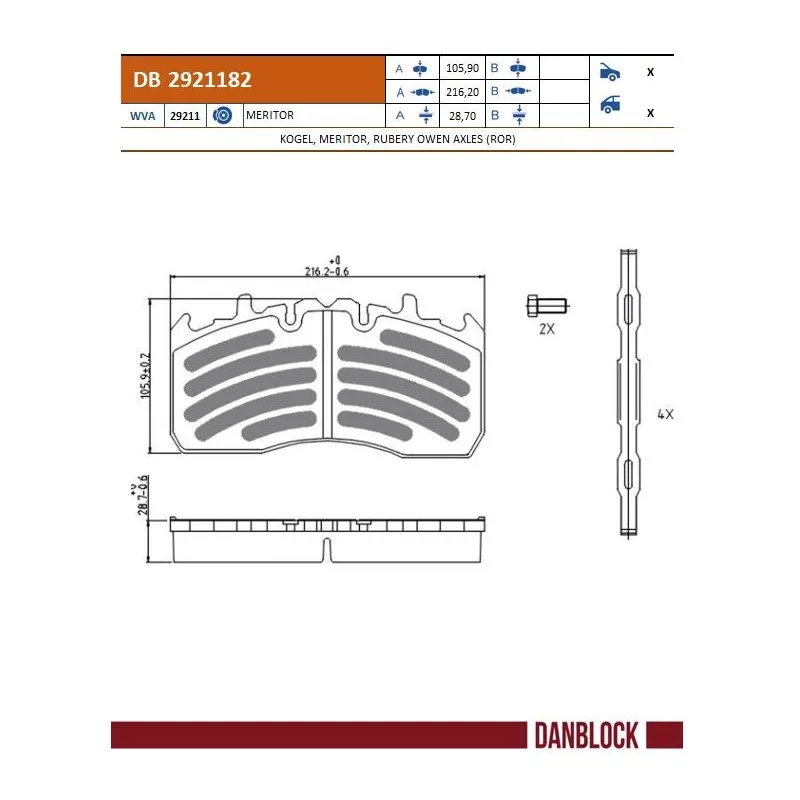 Jeu de 4 plaquettes de frein avant DANBLOCK DB 2921182
