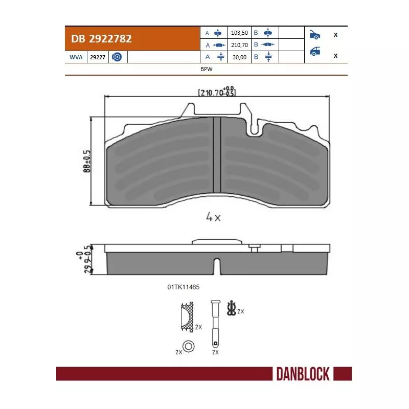 Jeu de 4 plaquettes de frein avant DANBLOCK DB 2922782