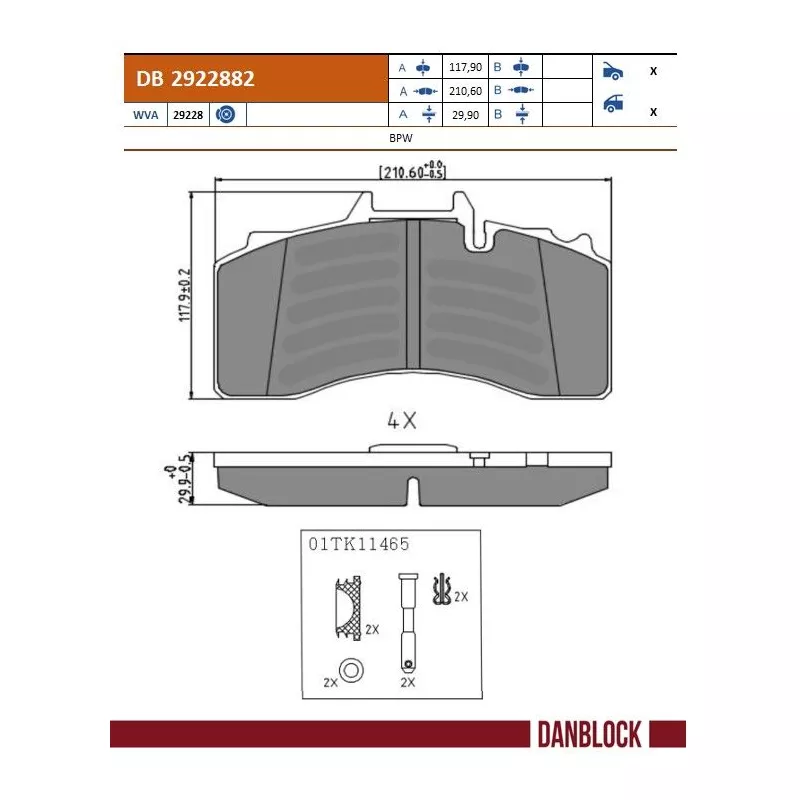 Jeu de 4 plaquettes de frein avant DANBLOCK DB 2922882