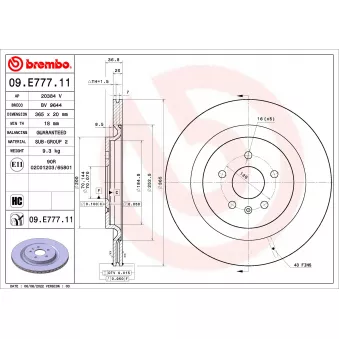 Jeu de 2 disques de frein arrière BREMBO 09.E777.11