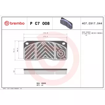 Jeu de 4 plaquettes de frein avant BREMBO P C7 008