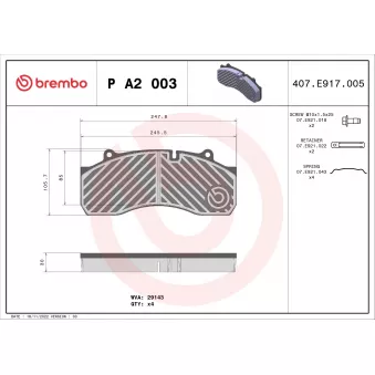 Jeu de 4 plaquettes de frein arrière BREMBO P A2 003