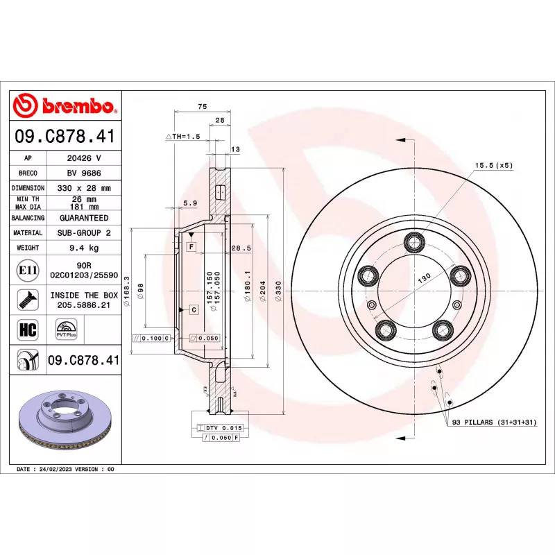 Jeu de 2 disques de frein arrière BREMBO 09.C878.41