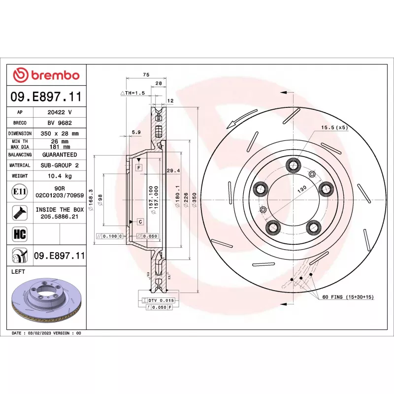 Jeu de 2 disques de frein arrière BREMBO 09.E897.11