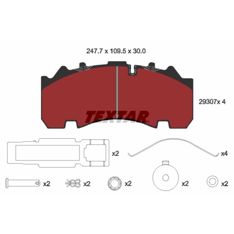 Jeu de 4 plaquettes de frein arrière TEXTAR 2930701 - Visuel 1