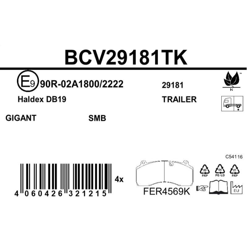 Jeu de 4 plaquettes de frein BERAL BCV29181TK - Visuel 2