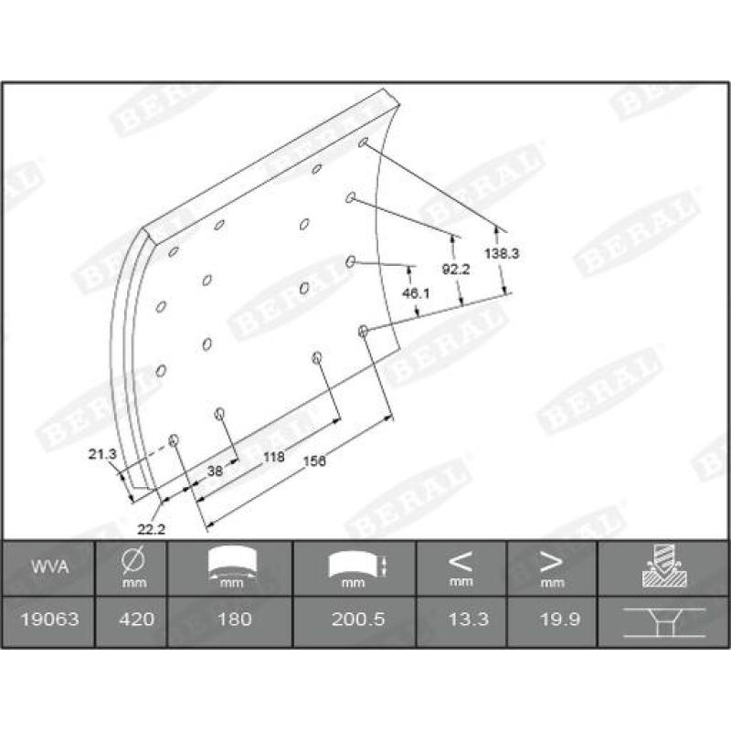 Garniture de sabot de frein BERAL KBL19063.0-1616 - Visuel 1