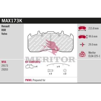 Jeu de 4 plaquettes de frein MERITOR MAX173K